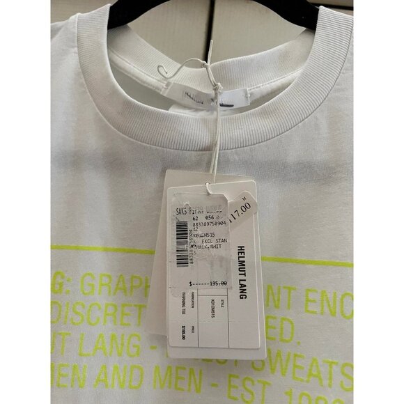 Helmut Lang Exclusive Warning Graphic Logo Lime/White T-Shirt Men’s S - Picture 3 of 4
